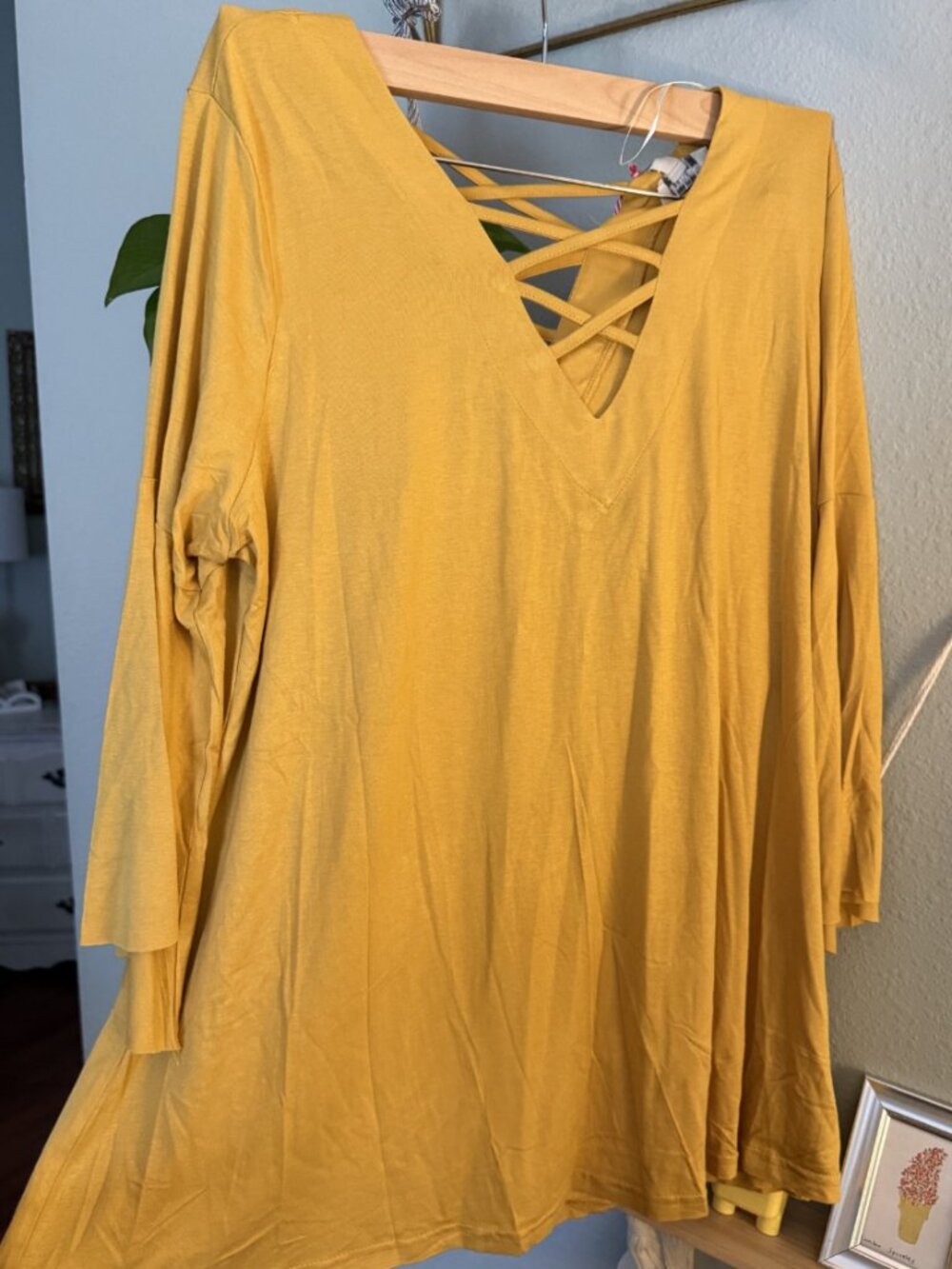 Umgee Mustard Yellow Criss-Cross V-Neck Bell Sleeve Top - NWT - Size L